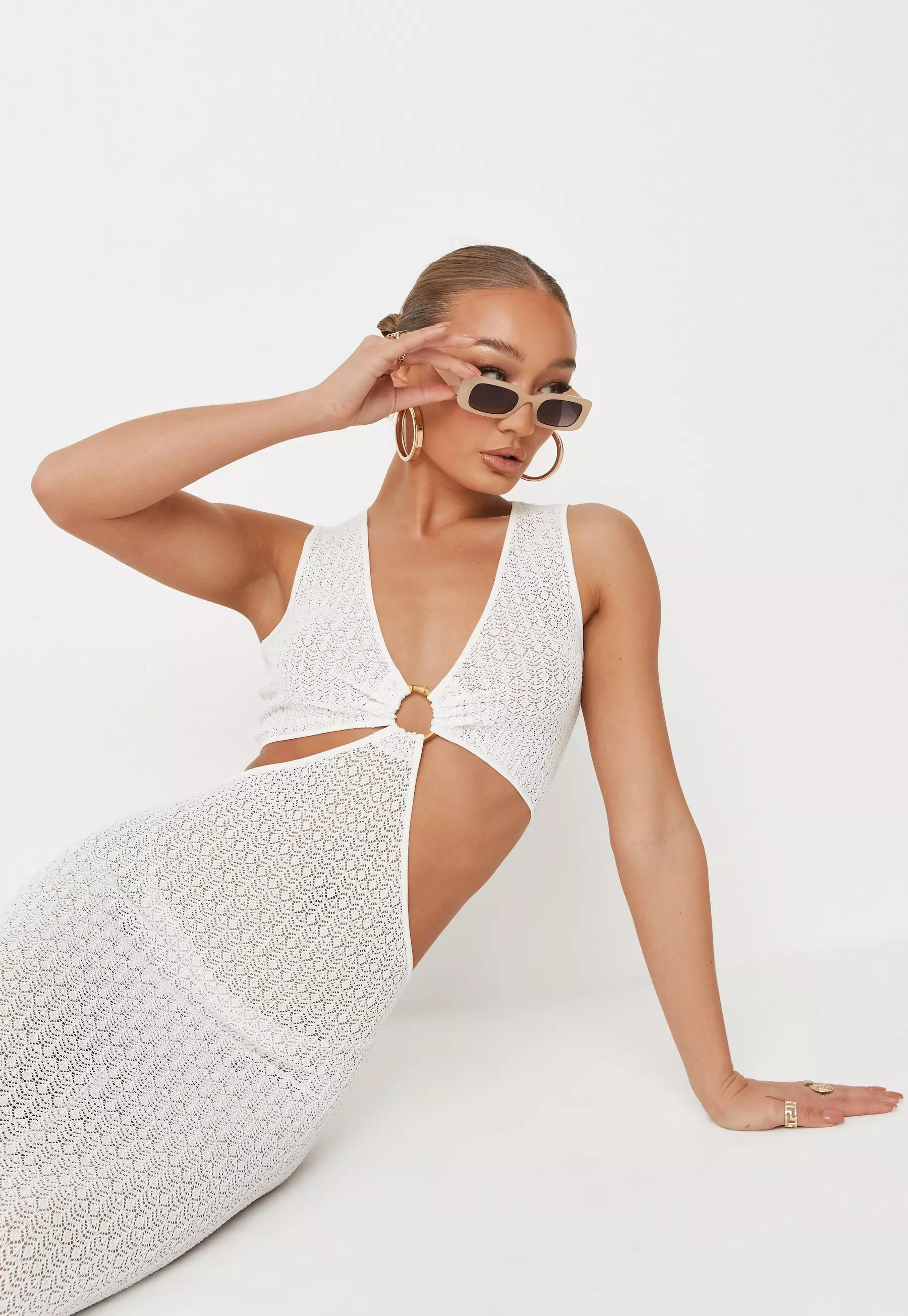 Tall White Crochet Cut Out Midaxi Dress | Missguided (US & CA)