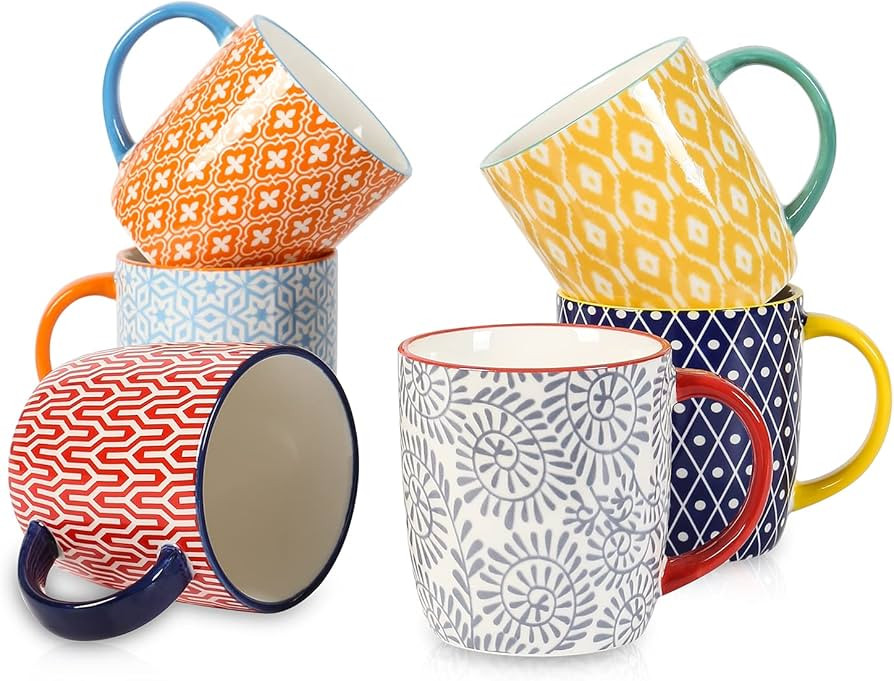 Selamica 10 oz Coffee Mugs Set of 6 with Handle, Coffee Cups Ceramic for Cappuccino Latte Cocoa M... | Amazon (US)