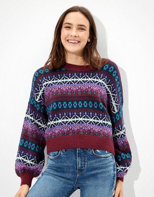 AE Cropped Fairisle Crew Neck Sweater | American Eagle Outfitters (US & CA)