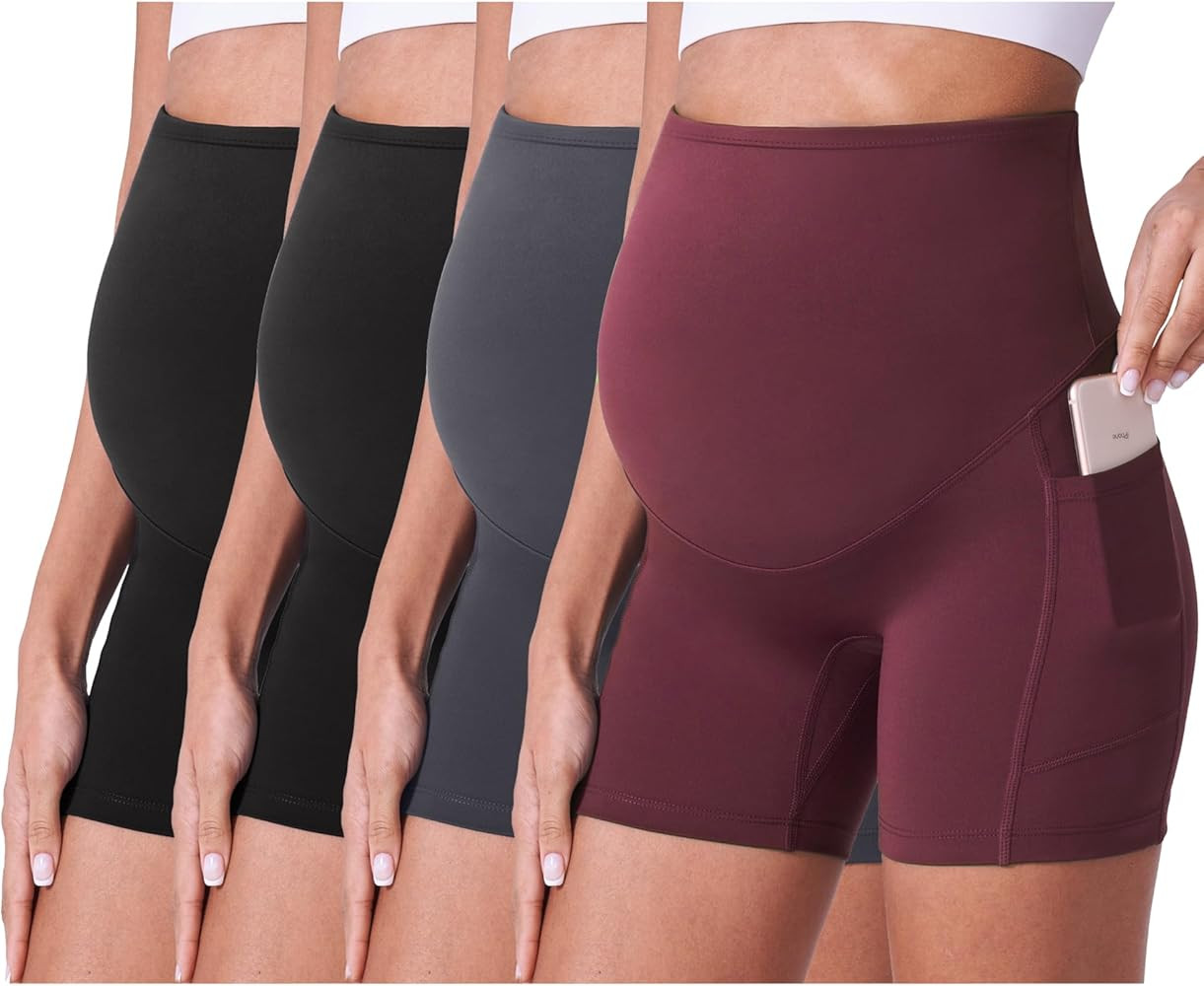 POSHDIVAH 3/4 Pack Maternity Biker Shorts Over The Belly Summer Pregnancy Yoga Active Workout Ath... | Amazon (US)