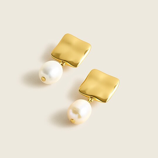 Hammered square pearl drop earrings | J. Crew US
