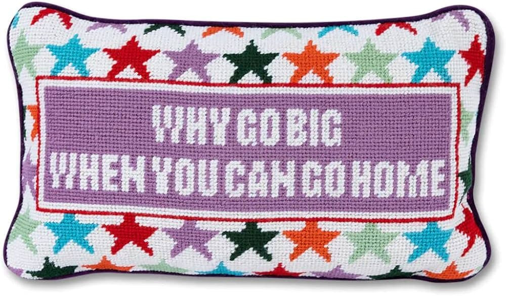 Furbish Handmade Needlepoint Decorative Throw Pillow - Why Go Big - 9" x 15" - Small Embroidered ... | Amazon (US)