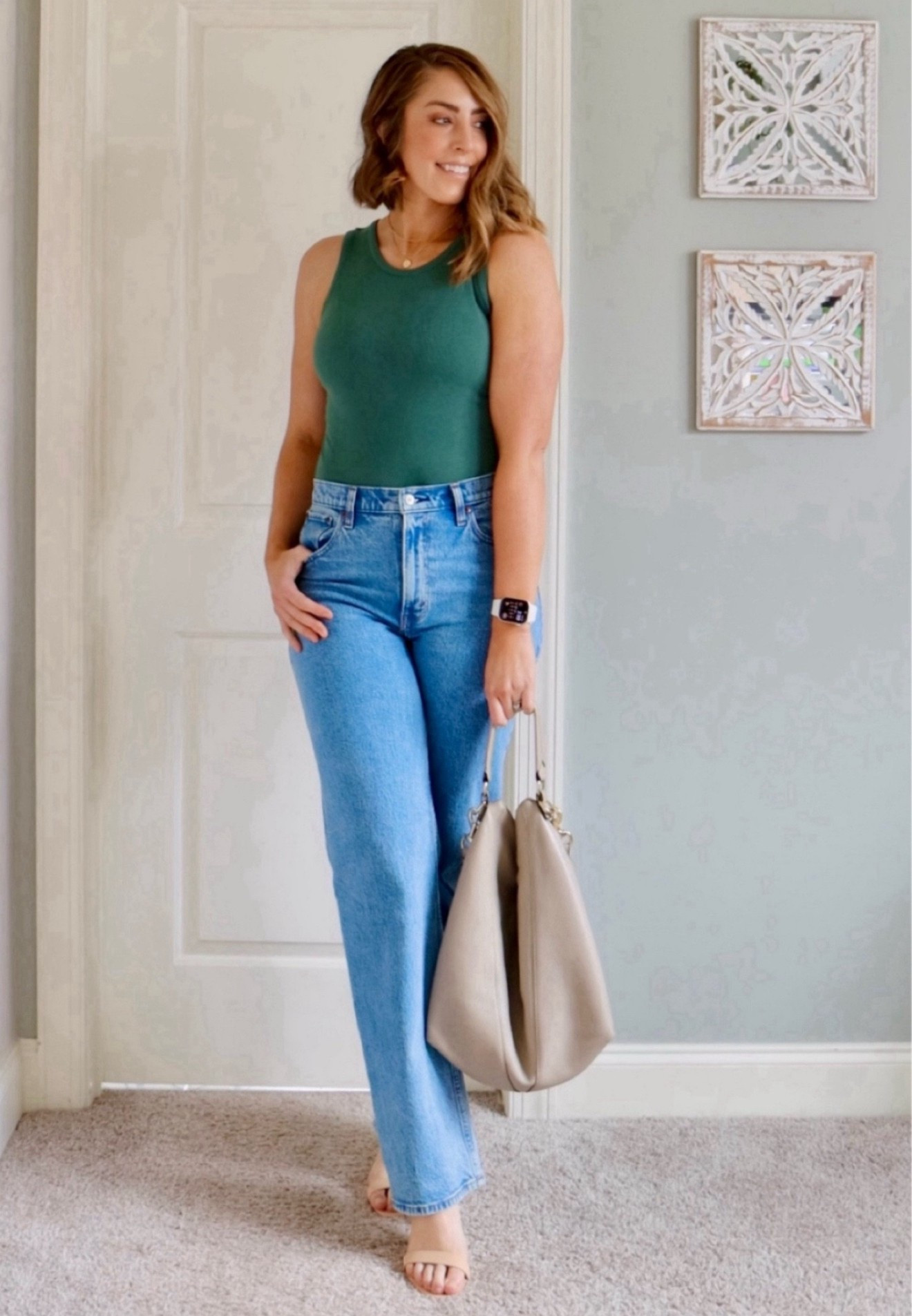 Check out this lighter professional and casual outfit for work or play! Bonus, these jeans are on sale now!

Green bodysuit, Apple Watch, Abercrombie denim, Abercrombie jeans, Spring trends, new denim, work outfit, snake skin heels, boho bag, hobo bag, Rebekah Minkoff, open toe toe heels, tall women fashion, tall girl fashion, tall jeans for women, summer outfits

Bodysuit - medium 
Denim - 29 long
Shoes - 11

#LTKStyleTip #LTKFindsUnder100 #LTKSpringSale