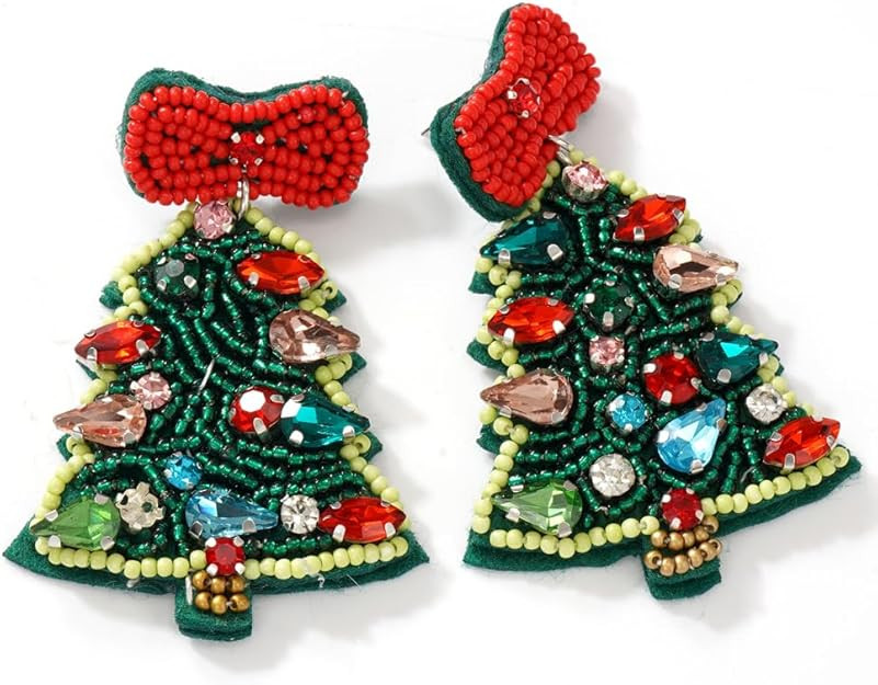 Christmas Tree Beaded Statement Dangle Earrings for Women - Handmade Tree Drop Dangling Jewelry, ... | Amazon (US)