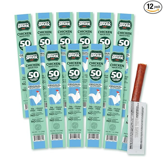 Mighty Spark Chicken Snack Sticks - Original Sea Salt & Pepper- 6g of Protein, No Antibiotics Eve... | Amazon (US)
