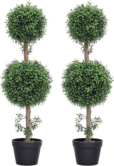 HOMCOM Artificial Plants Topiary Ball-Shaped Boxwood Trees in Pot Set of 2 Fake Plants for Home I... | Amazon (US)