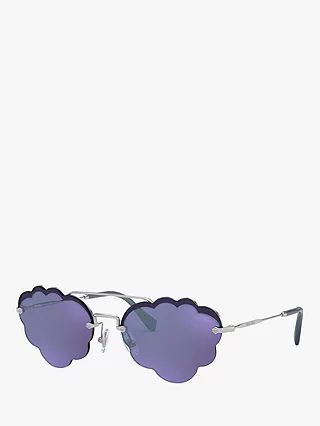 Miu Miu 57US Women's Cloud Aviator Sunglasses, Purple Mirror/Silver | John Lewis UK