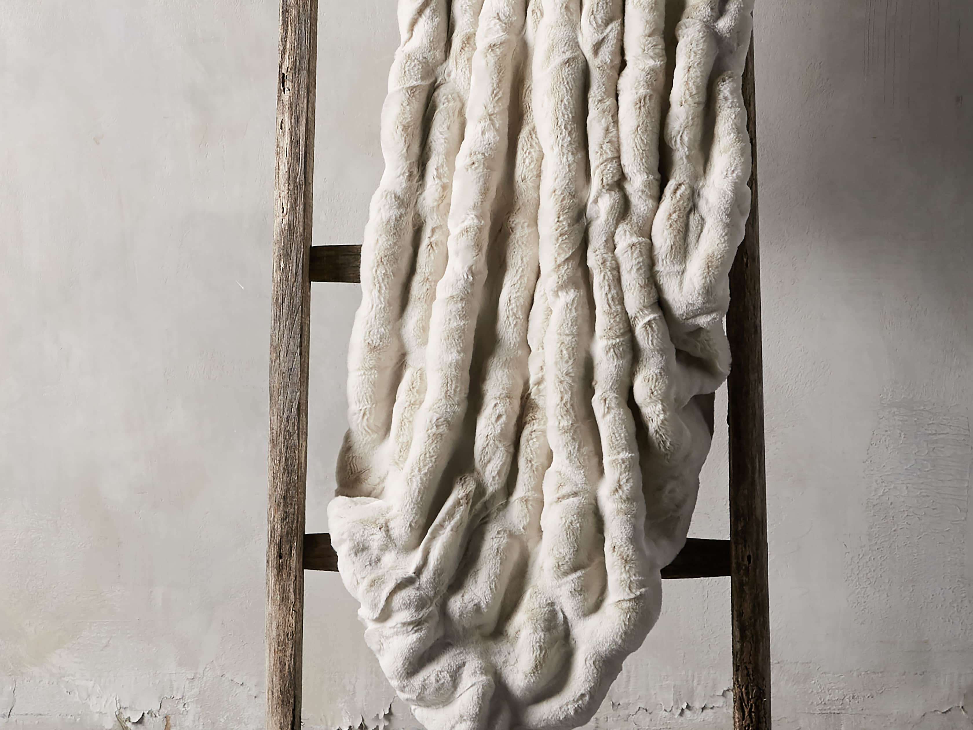 Luxe Faux Fur Pleated Throw in Ivory | Arhaus