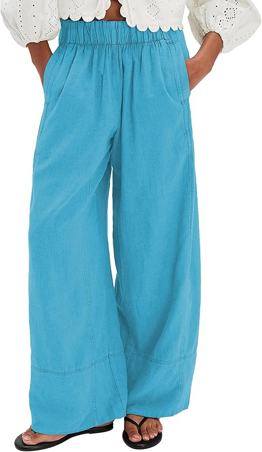 Womens Printed Striped Wide Leg Pants Elastic Waist Summer Boho Palazzo Beach Vacation Trousers P... | Amazon (US)