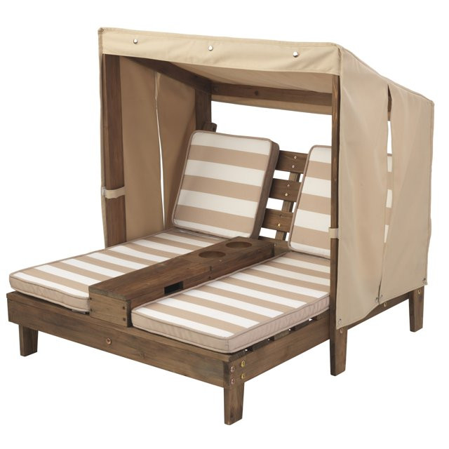 KidKraft Wooden Outdoor Double Chaise Lounge with Cup Holders, Espresso | Walmart (US)