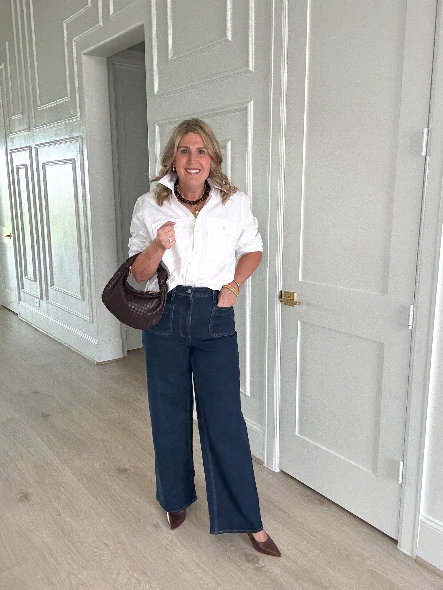 Denim are high waisted with no stretch. Run snug. 

White button up shirt has a relaxed fit. No stretch. Cropped style but not too short.

#LTKStyleTip #LTKParties #LTKShoeCrush 

#LTKMidsize #LTKOver40 #LTKCyberWeek #LTKHoliday #LTKSaleAlert #LTKWorkwear #LTKBeauty #LTKootd #LTKGiftGuide #LTKFindsUnder50