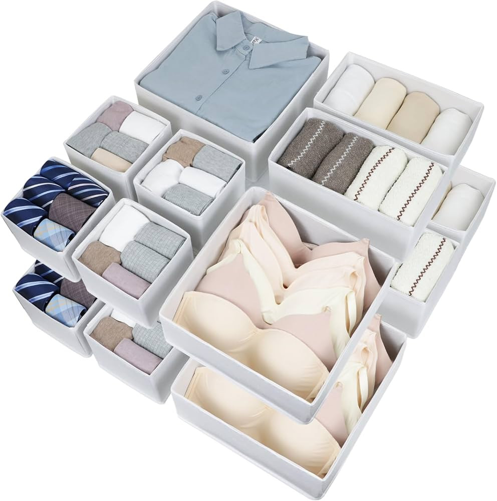 16 Pcs Drawer Organizer,Fabric Closet Organizer and Storage Baskets,Foldable Drawer Divider for C... | Amazon (US)