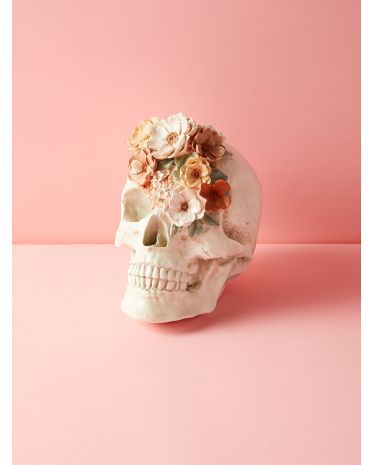11in Resin Flowers On Skull Head | HomeGoods