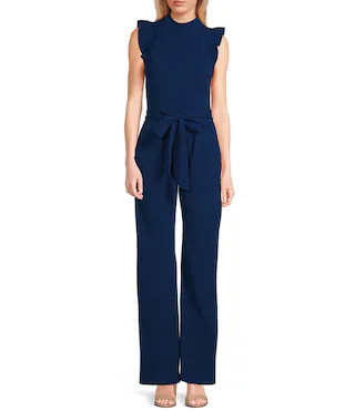 Moa Moa High Neck Flutter Sleeve Tie Waist Jumpsuit | Dillard's | Dillard's