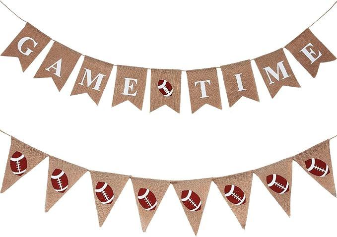 2 Pieces Football Banner Decor 11.5 ft Football Bunting Banner Burlap Football Garland Rustic Tai... | Amazon (US)