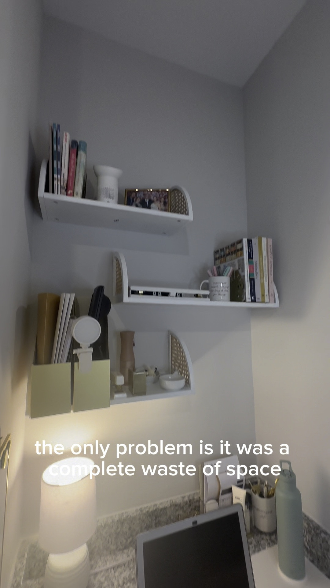 If you have a small (like, very small!) home office like me, you need to get creative with storage. Thankfully, it’s supper easy to add floating shelves above your desk or adjacent walls to store your office supplies and keep your desk area clutter free
#wfh #homeoffice #storage #organization

#LTKHome #LTKVideo #LTKWorkwear