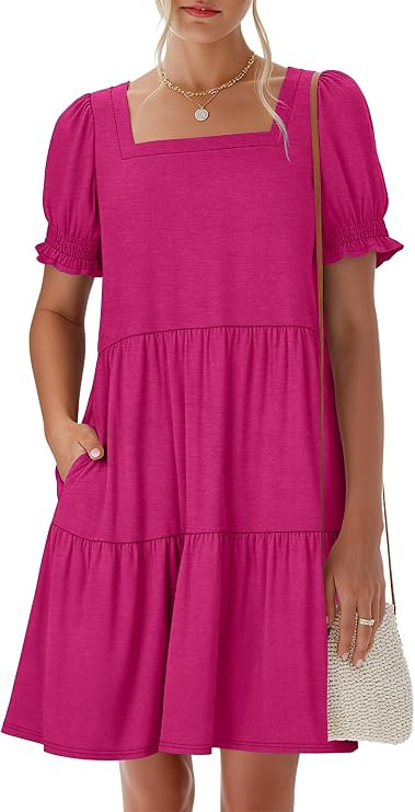 ANRABESS Women Summer Square Neck Puff Short Sleeve Mini Dress 2026 Casual Flowy Sundress Beach V... | Amazon (US)
