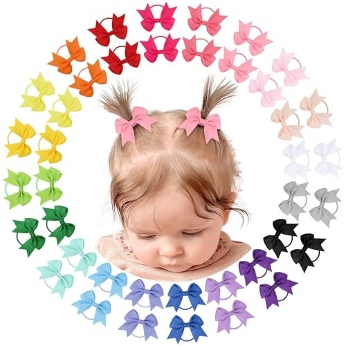 OAOLEER 40PCS 2 Inches Baby Hair Ties, Toddler Hair Ties with Bows, Elastic Ponytail Holders Mini Small For Baby Girls Infants | Amazon (US)