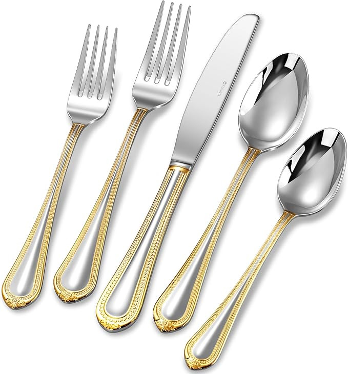 Pearl Edge Premium 45-Piece Refined Bead Silverware Set, 18/10 Stainless Steel, Service for 8, Fi... | Amazon (US)