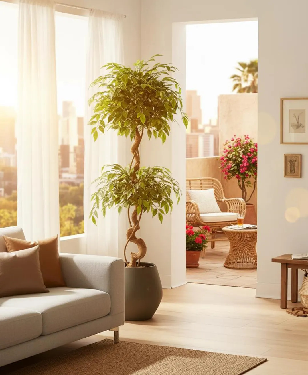 Faux Ficus Tree in White Pot - 6ft/5ft/4ft Artificial Silk Plant With Vine-wrapped Trunk - Stable... | Etsy (US)