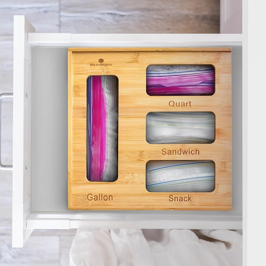 buways Food Storage Bag Organizer, Bamboo Sandwich Bag Organizer, Kitchen Drawer Organizer for Ziplo | Amazon (US)