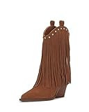 Jessica Simpson Womens Suede Fringe Cowboy, Western Boots Brown 6 Medium (B,M) | Amazon (US)