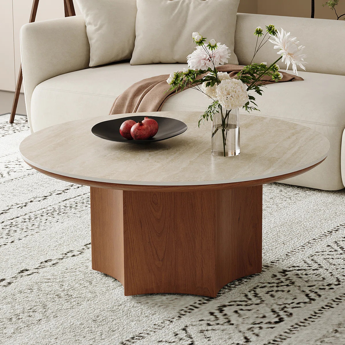 35.4" White Faux Marble Round Modern Coffee Table for Living Room | Wayfair North America