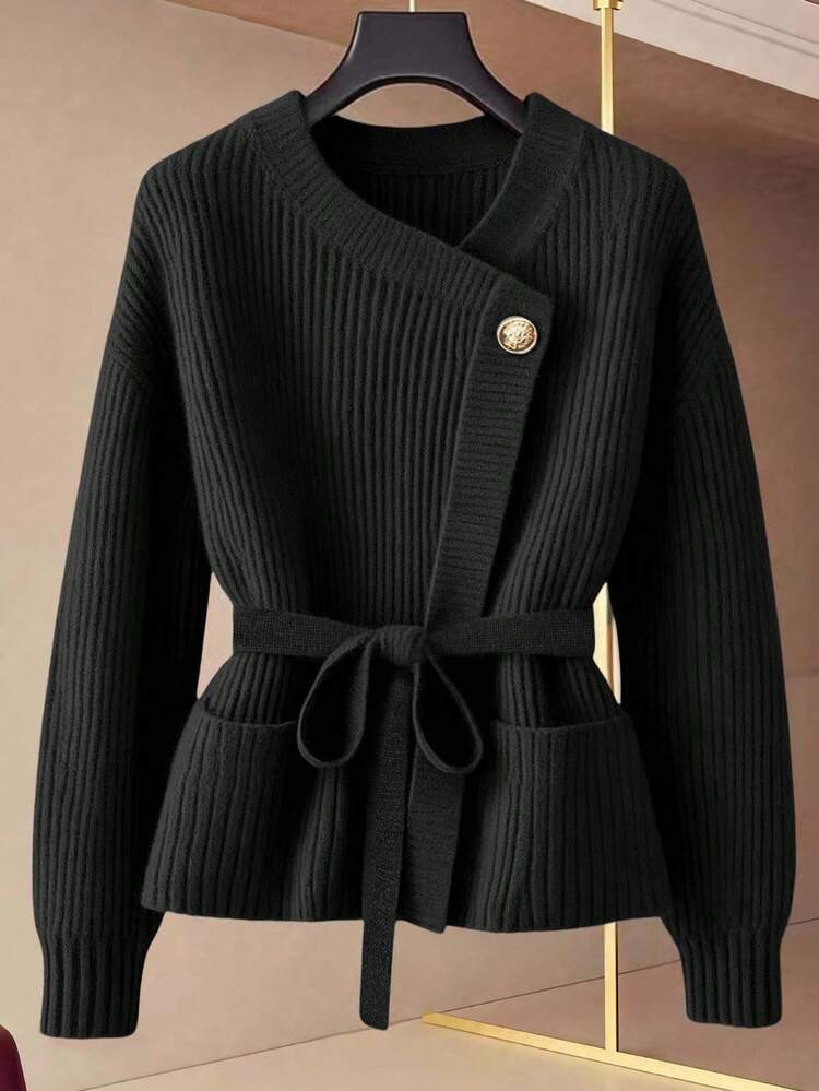 GlowEve Neue V-Ausschnitt Strickjacke Für Damen, Europäischer & Amerikanischer Stil Farbblock Eleganter Minimalistischer Mode Strickpullover | SHEIN