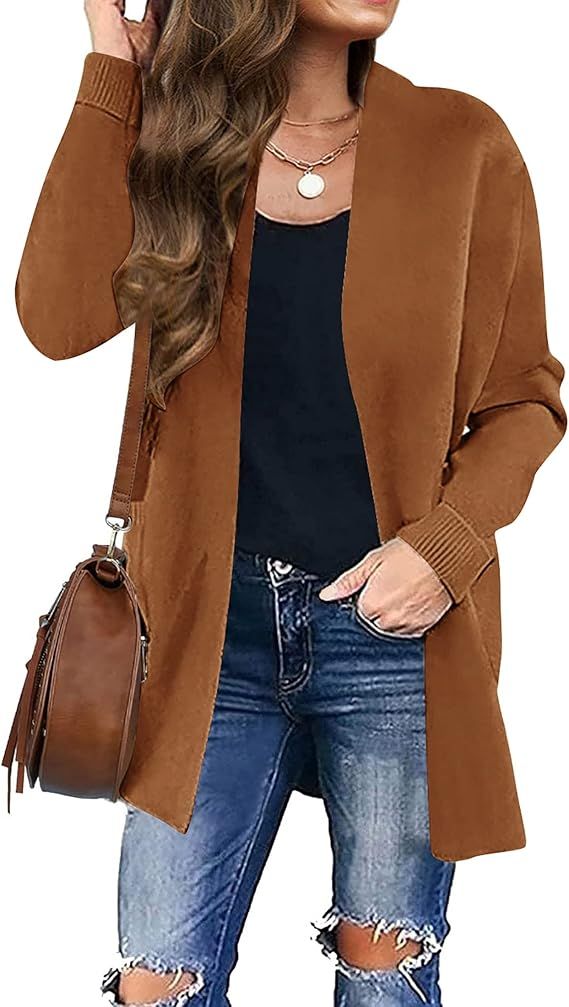 ZESICA Women's 2023 Fall Winter Long Sleeves Open Front Leopard Print Knitted Sweater Cardigan Co... | Amazon (US)