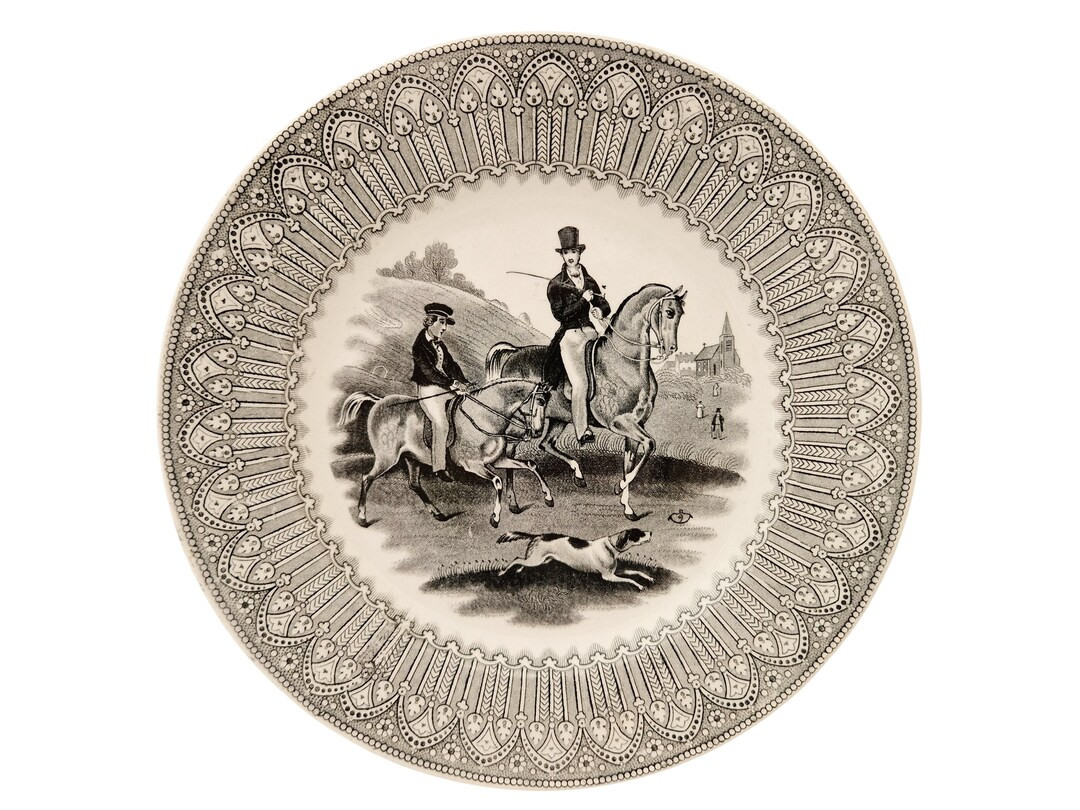 Antique French Black Transferware Porcelain Plate With - Etsy | Etsy (US)