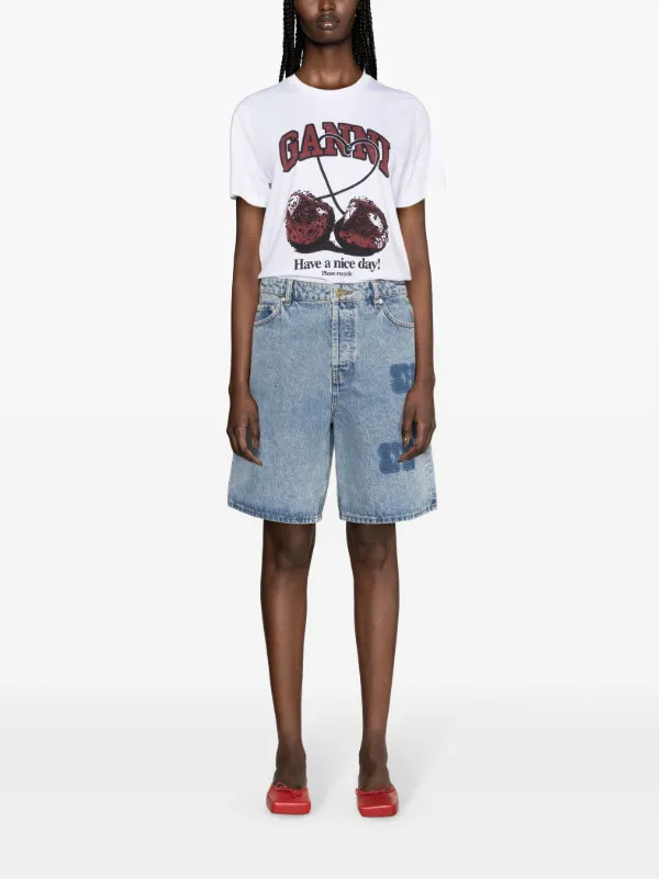 GANNI logo-motif Denim Shorts - Farfetch | Farfetch Global