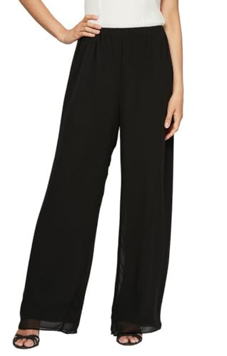 Alex Evenings Women's Straight Leg Dress Pant for Mother of the Bride, Elegant Party Outfit (Petite and Regular Sizes), Black Chiffon Overlay, LP | Amazon (US)