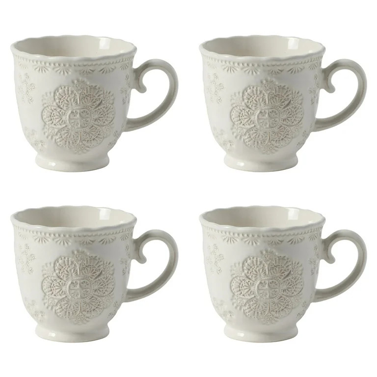 The Pioneer Woman Vintage Lace Stoneware Mugs, White, 4-Pack | Walmart (US)