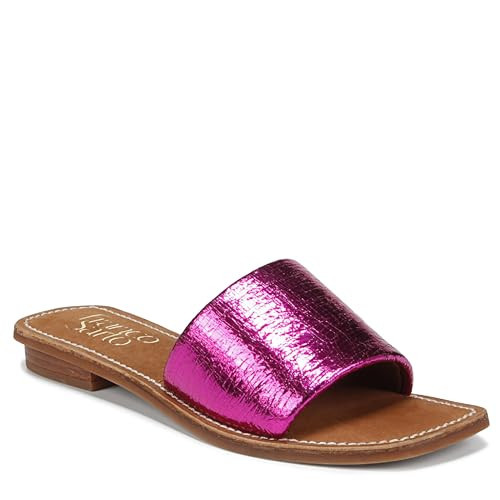 Franco Sarto Womens Tina Fashion Slide Flat Sandal Metallic Pink Cracked Leather 7.5 M | Amazon (US)