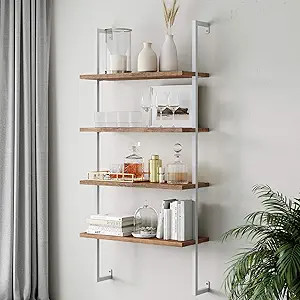 Nathan James Theo 4-Shelf Bookcase, Floating Wall Mount Shelves with Natural Wood and Industrial ... | Amazon (US)