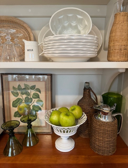 A quiet kitchen moment, filled with favorite pieces of ironstone and new and old wicker. 

 #LTKSeasonal #LTKHome