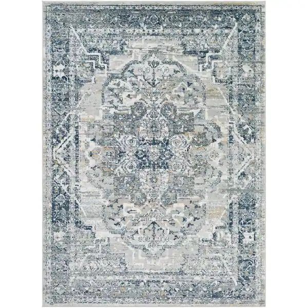 Kredelle Faded Persian Medallion Area Rug - 7'10" x 10' - Navy/Wheat | Bed Bath & Beyond