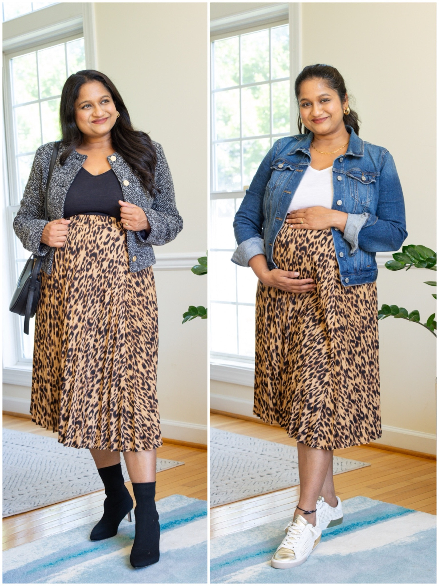Fall outfit ideas with Leopard print skirt, maternity outfits, fall style 

@amazonfashion leopard print skirt in size M 
@pact reversible tank 
@absrcrombie colorless short jacket 
@dolcevita white sneakers 
@loft denim jacket 

#LTKWorkwear #LTKFindsUnder50 #LTKBump