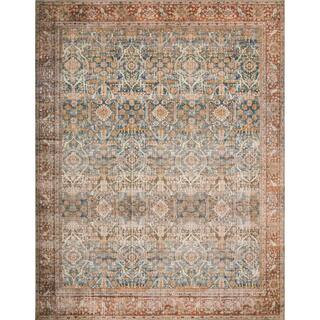 Layla Ocean/Rust 2 ft. 6 in. x 12 ft. Distressed Bohemian Printed Runner Rug | The Home Depot