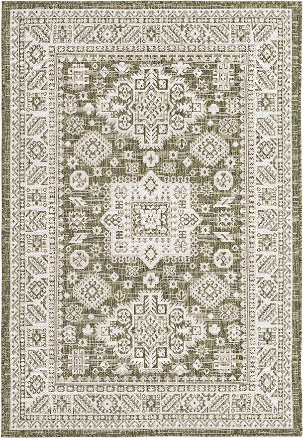 Rugs.com Outdoor Aztec Collection Rug – 4' x 6' Green Flatweave Rug Perfect for Living Rooms, L... | Amazon (US)
