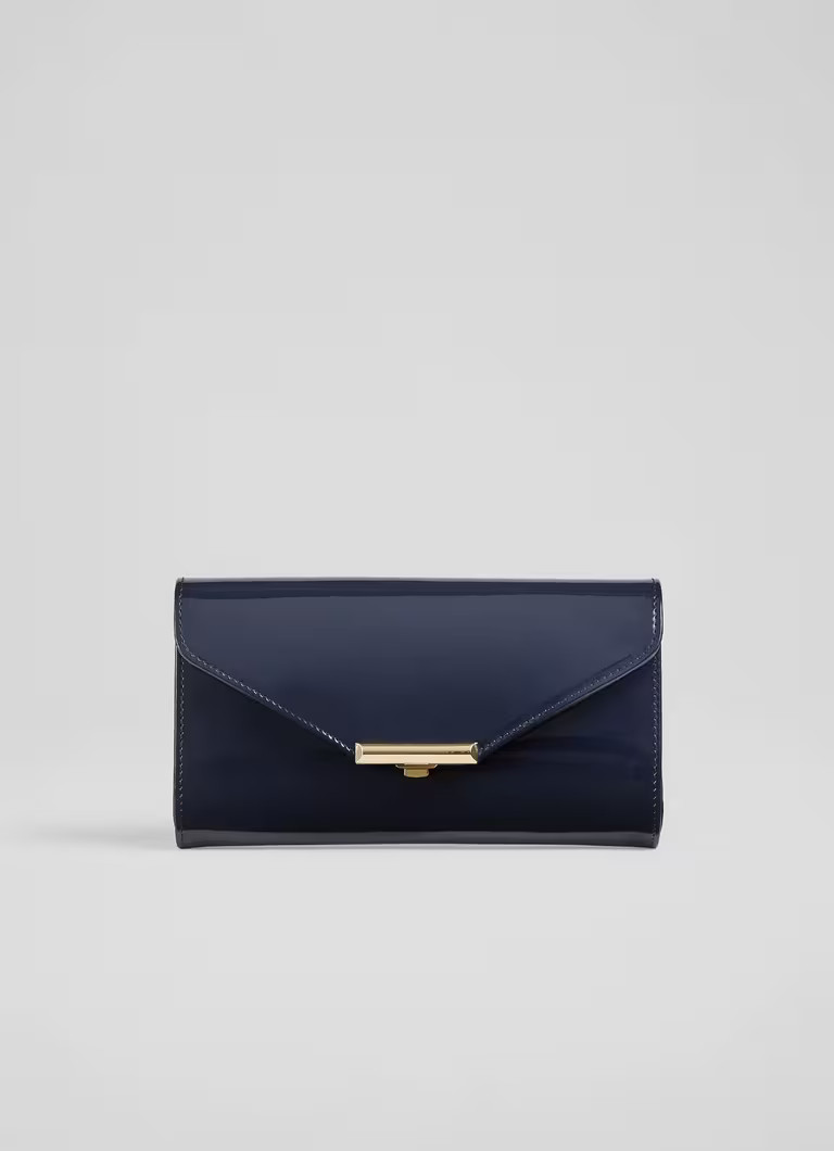 Lucy Navy Patent Leather Clutch Bag | L.K. Bennett (UK)