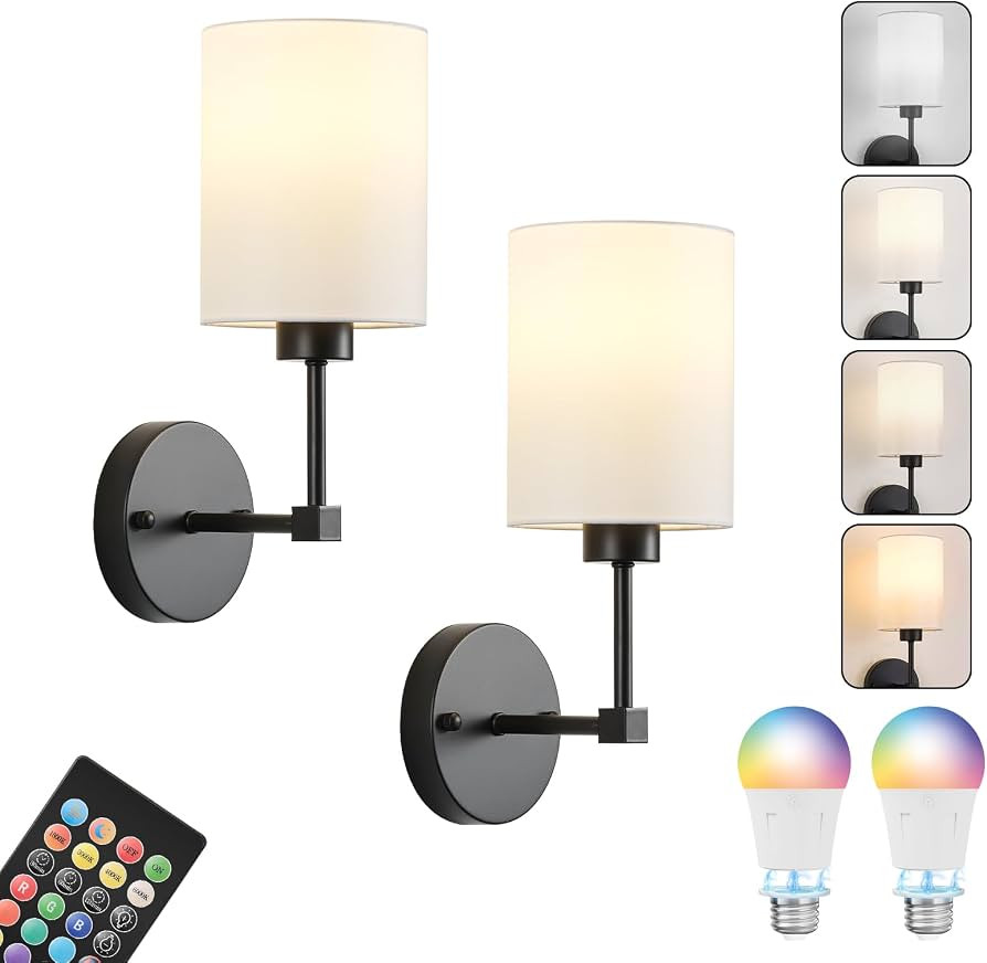 Battery Operated Wall Sconce Set of Two,Wireless Rechargeable Wall Light With Remote Control, Dim... | Amazon (US)