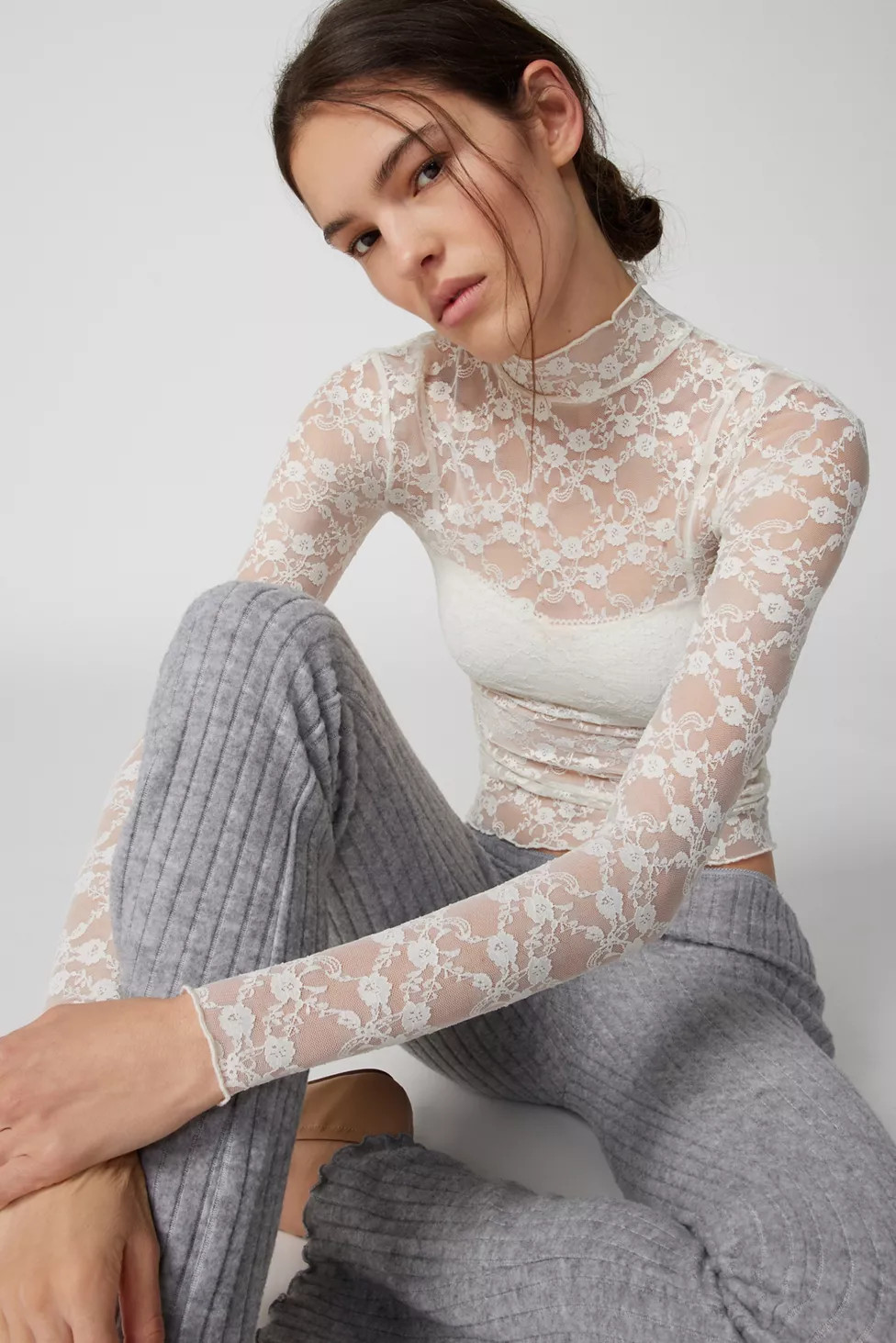 Out From Under Luna Sheer Lace Mock Neck Top | Urban Outfitters (US and RoW)