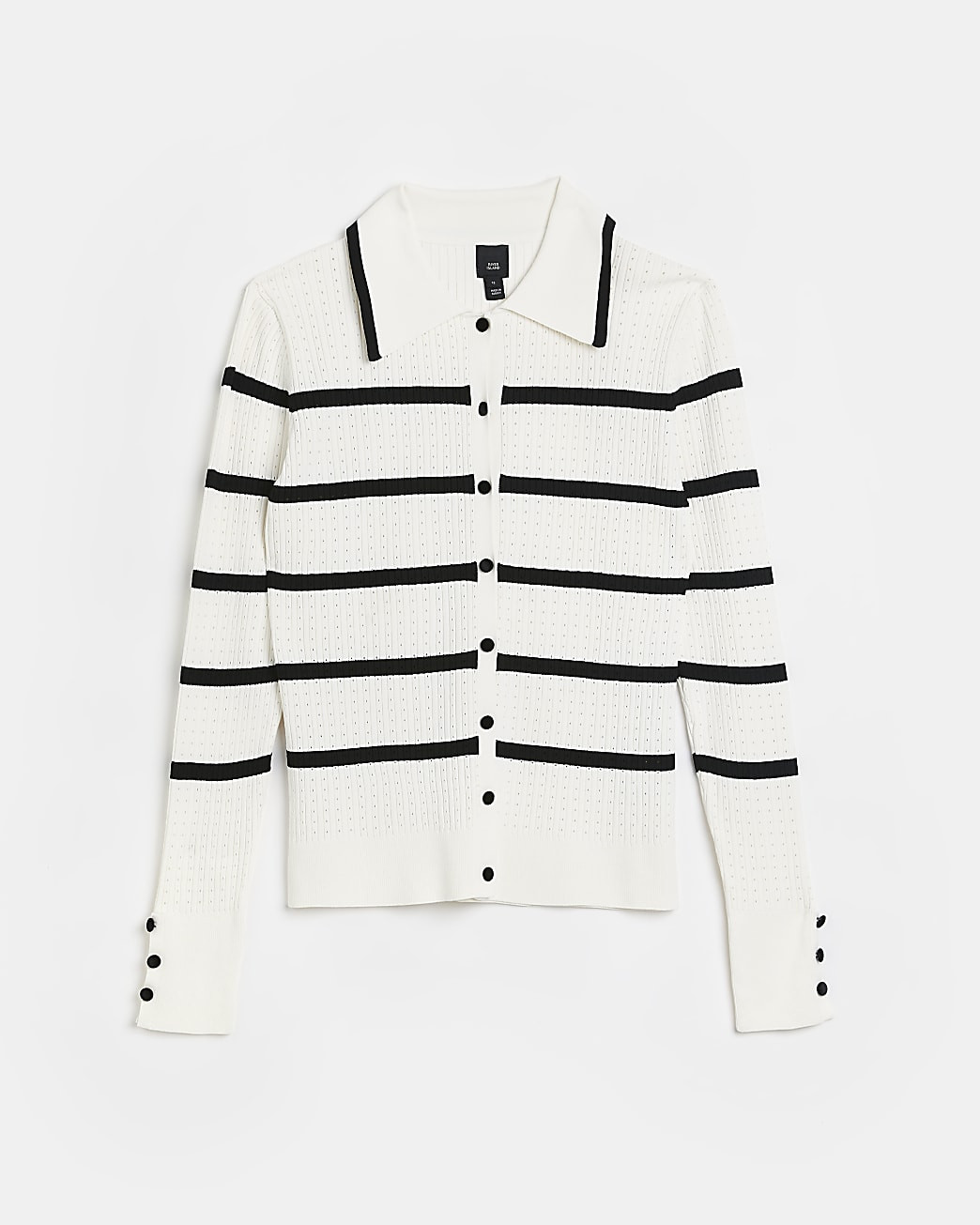 White stripe long sleeve collared top | River Island (US)