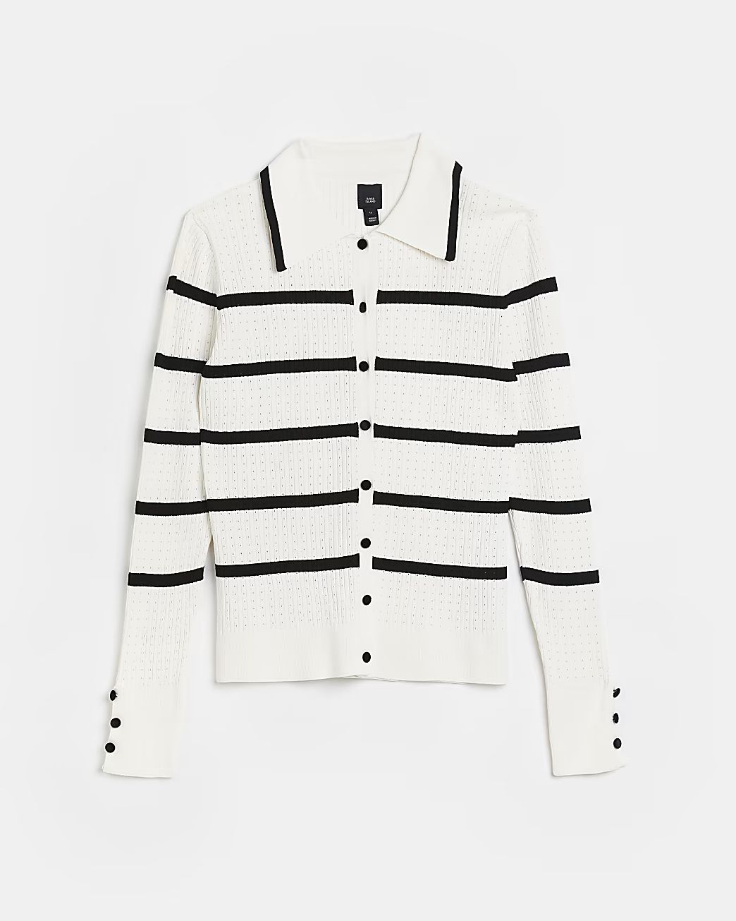 White stripe long sleeve collared top | River Island (US)