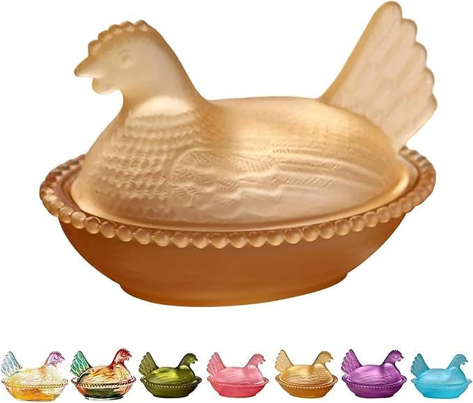 Vintage Glass Hen on Nest Candy Dish with Lid - Chicken Shaped Crystal Candy Jar for Snacks, Dess... | Amazon (US)