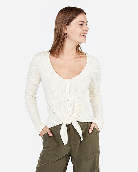 waffle knit snap tie front top$23.94 marked down from $39.90$39.90 $23.94Price Reflects 40% Offne... | Express
