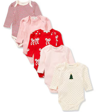 Baby Girls Long Sleeve Holiday 5-Pack Bodysuit Set | Dillard's