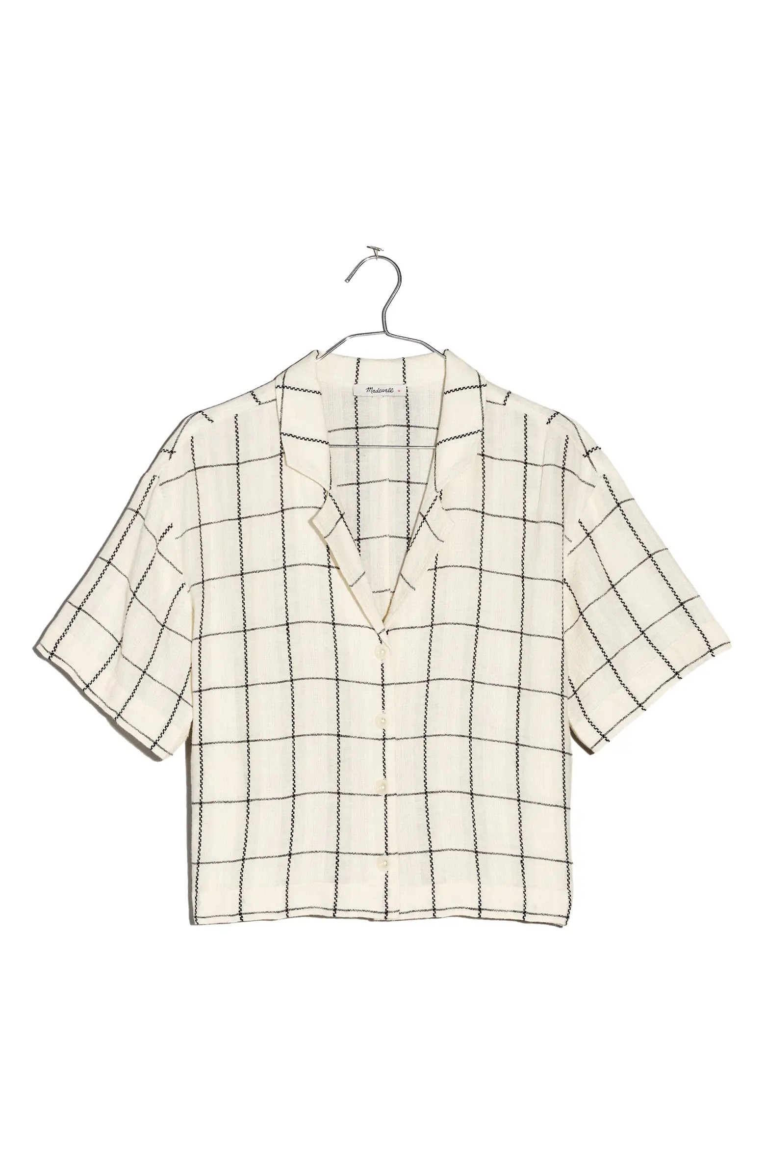 Madewell Windowpane Linen Blend Resort Cropped Shirt | Nordstrom | Nordstrom