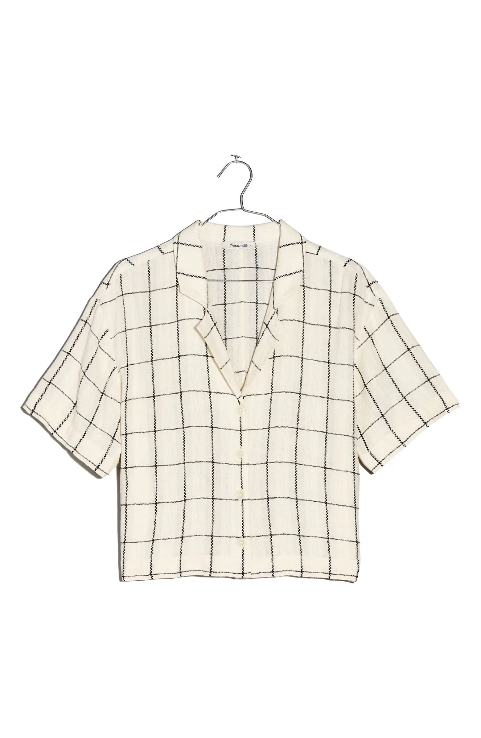 Windowpane Linen Blend Resort Cropped Shirt | Nordstrom